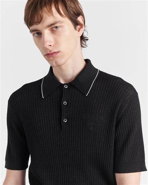 prada lurex polo|Black Cashmere And Lamé Polo Shirt .